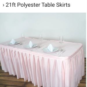 1-21ftLx29"H Blush Pink Pleated Polyester Table Skirt & Table Skirt Clips